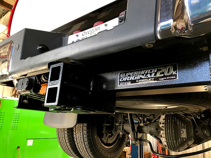 Torklift SuperHitch receiver hitch on back of Ford truck.