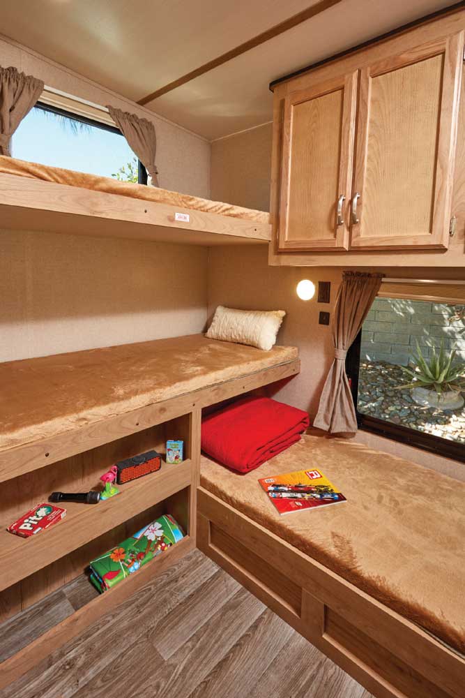 Photo of Winnebago Minnie Plus 29RBH fifth wheel trailer interior, bunkroom area