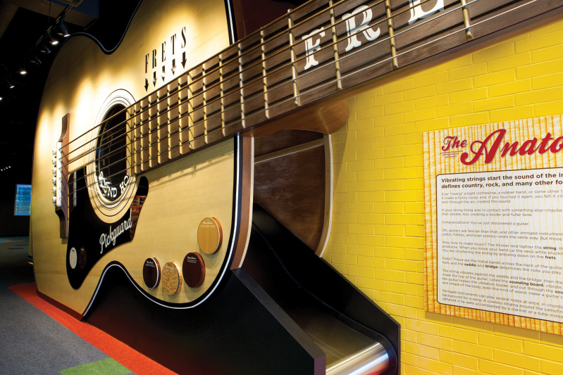 At the Country Music Hall of Fame, visitors can walk inside a 40-foot guitar built by C.F. Martin & Company.