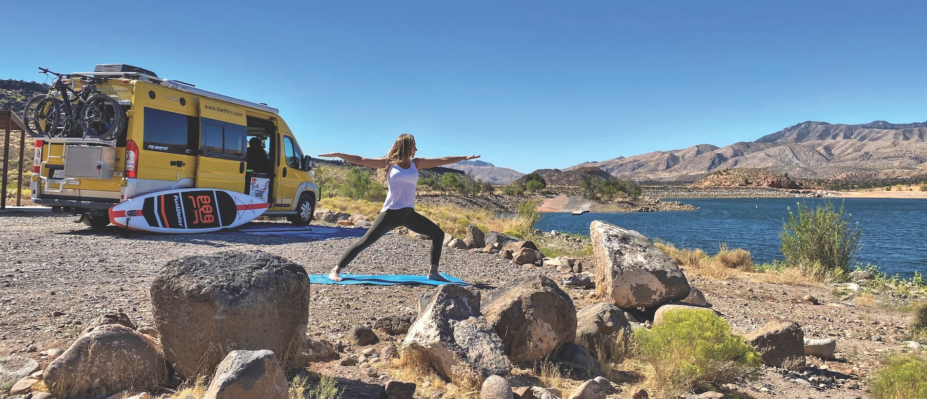 doing yoga at a campsite