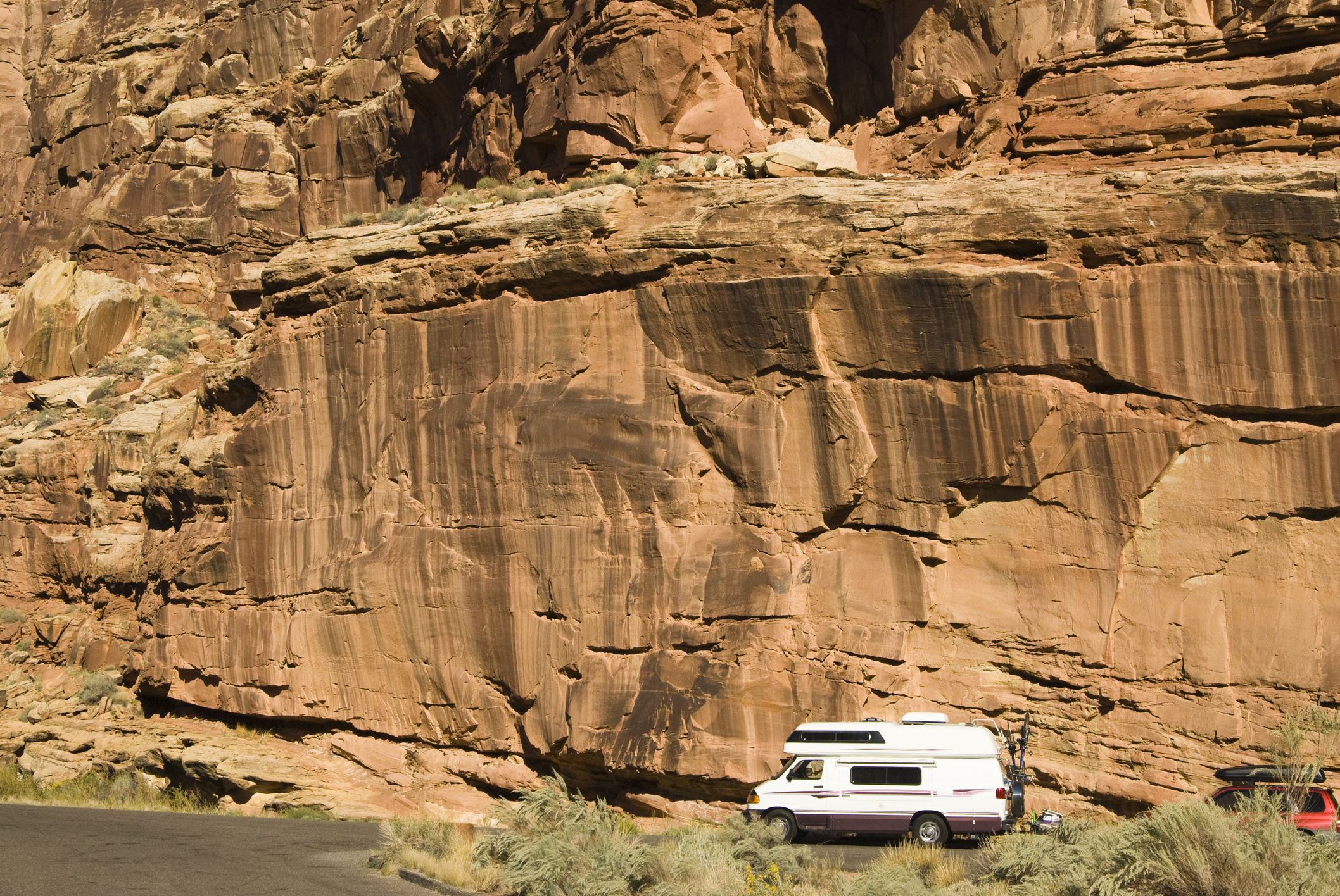 RV driving on the road in Capital Reef Utah