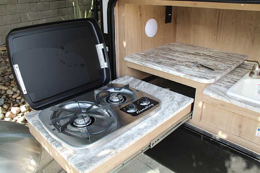 Photo of Winnebago Minnie Plus 29RBH fifth wheel trailer interior, outdoor kitchen