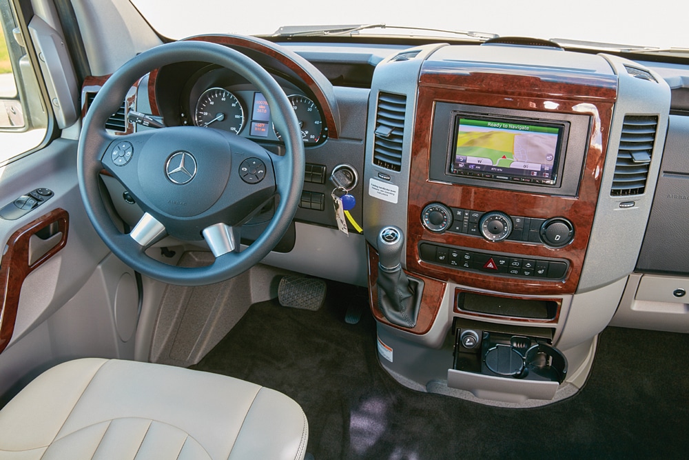 Cockpit controls are within reach and easy to operate. Mercedes-Benz Driver Assistance Package includes safety features such as Lane Keeping Assist, Collision Prevention Assist, and Front and Side Camera Assist. The Ultraleather heated seats are extremely comfortable.