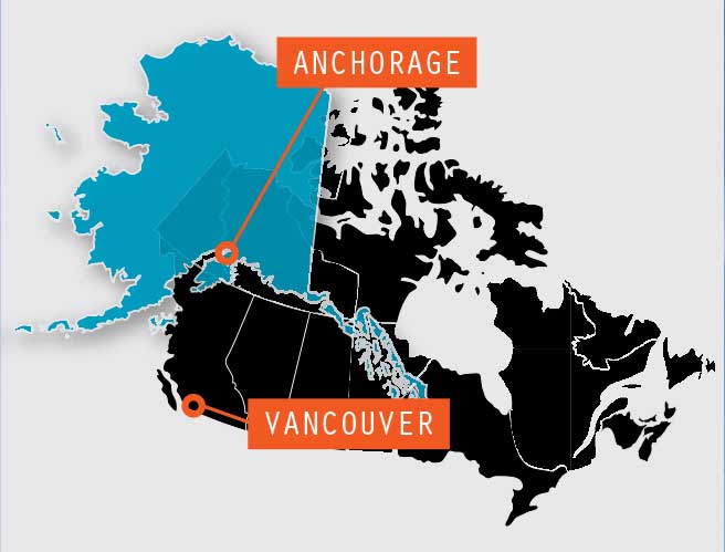 Route map Vancouver to Anchorage Route map Vancouver to Anchorage
