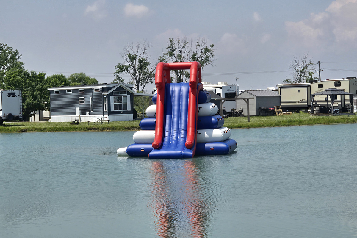 Inflatable slide in water.