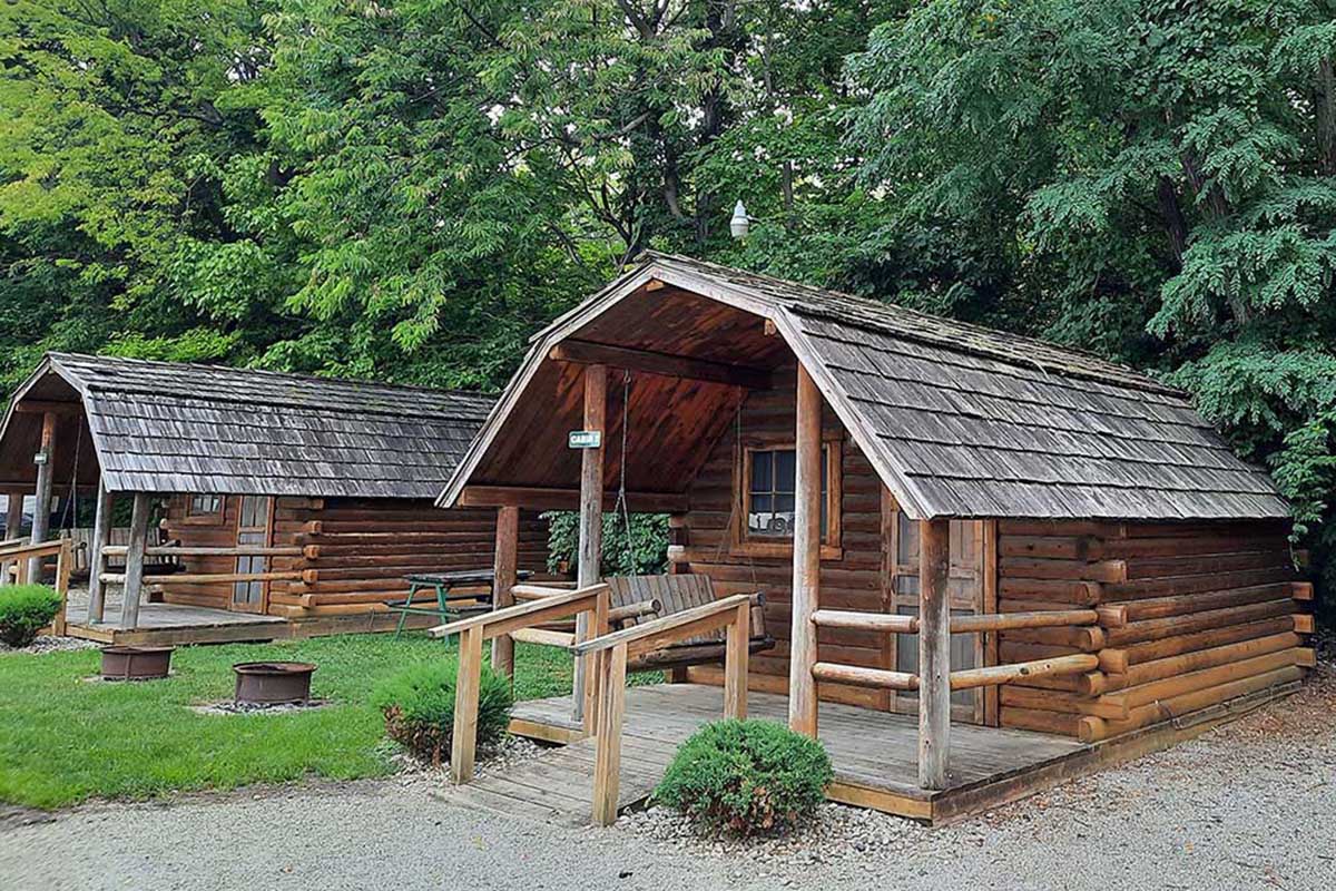 Camping cabins welcome guests. 